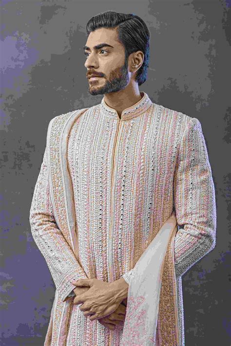 Dusty Rose Dusty Mirror Work Sherwani – Sarab Khanijou