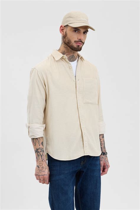 Buy Men's Cream Relaxed Fit Corduroy Overshirt Online | Snitch – SNITCH