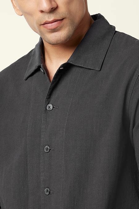 Charcoal Solid Casual Full Sleeves Shirt Collar Men Relaxed Fit Jackets ...