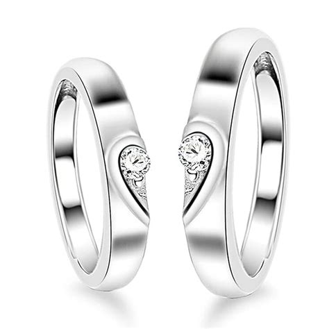 Moneekar Jewels 925 Sterling Silver 2 Pcs His And Her Heart Shape ...