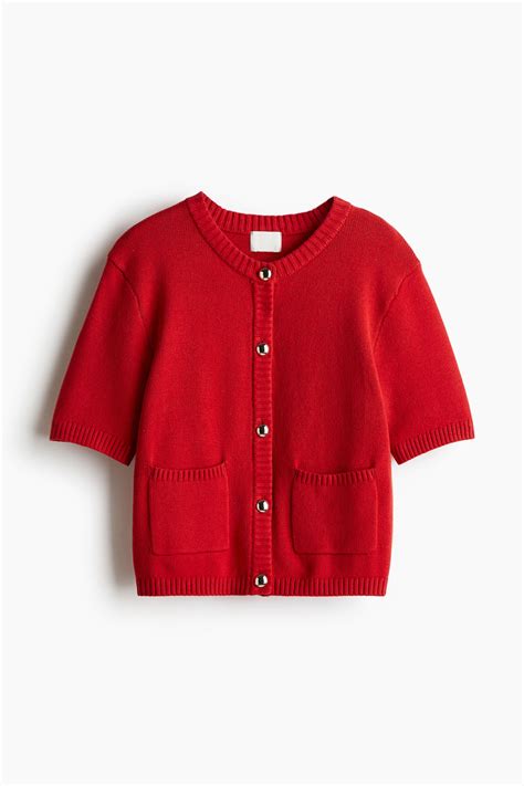 Short-Sleeved Cardigan - Red - Ladies | H&M US