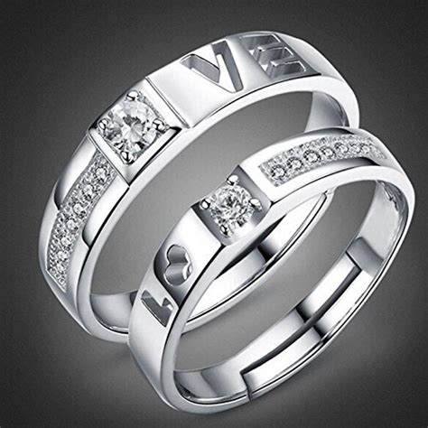 Buy Peora Silver Plated Glamorous Crystal Solitaire Couple Rings for ...