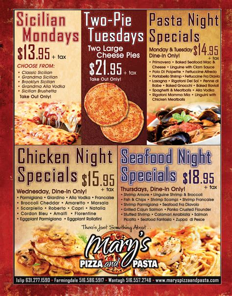 Mary's Pizza and Pasta menu in Farmingdale, New York, USA