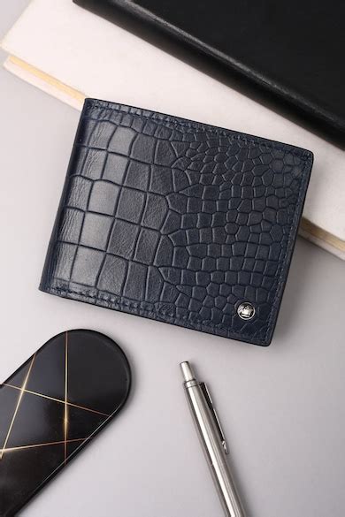 Louis Philippe Wallets, Men Navy Blue Croco Textured Leather Bifold ...
