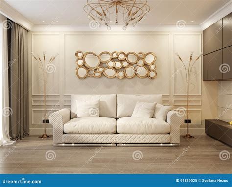 Modern Classic Beige Living Room Interior Design Stock Illustration ...