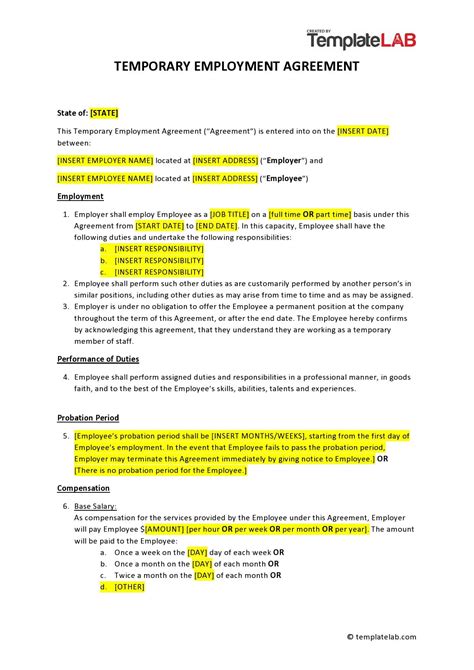 At Will Employment Agreement Template