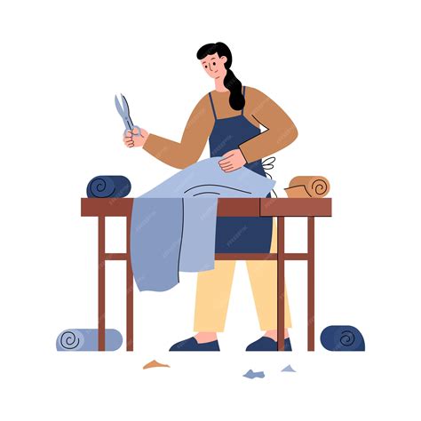 Premium Vector | Professional female tailor holding scissors cutting fabric in workshop ...