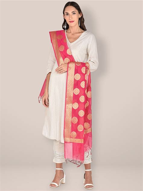 Rani Pink Banarasi Silk Dupatta. pink dupatta, silk dupatta, banarasi ...