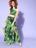 Berrylush Women Green Tropical Printed One Shoulder Co-Ordinate Dress