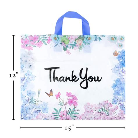 Buy Thank You Bags for Business 50 Pack 15 W x 12 H Floral Plastic ...