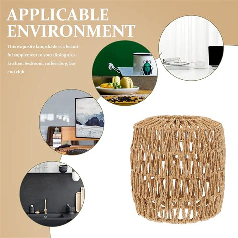 Buy YARDWE Rattan Lamp Shade Retro Rope Woven Drum Chandelier Lamp ...