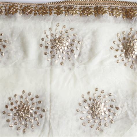 Ivory White Gotta Patti Floral Chiffon Dupatta – anokherang
