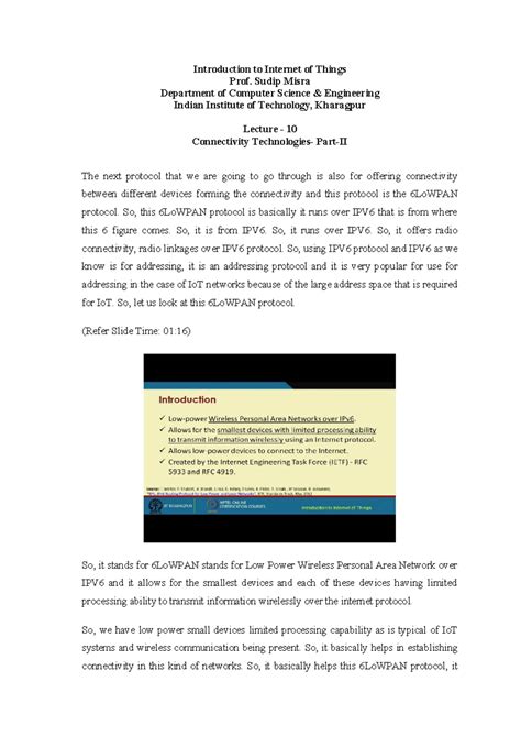 Lecture 10: Connectivity Technologies - 6LoWPAN in IoT (CSE 301 ...