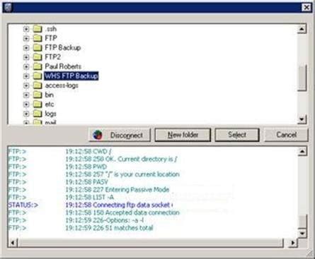 Backup Windows Home Server via FTP