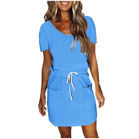 Elabch Womens Summer Dresses 2025 Loose V Neck Short Sleeve Sundresses ...