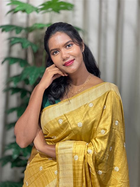 Floral Embroidery Detailed Semi Tussar Saree | SUN710 – Aham Designer ...