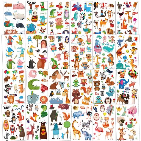 Buy Konsait 24 Sheets Animal Temporary Tattoos for Kids230pcs, Zoo ...