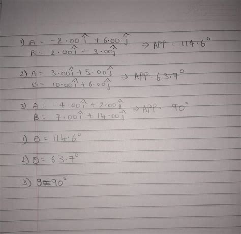 Find the angle between each of the following pairs of vectors: 1. A ...