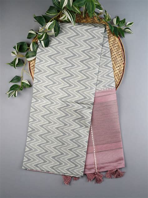 Tusser Silk Saree with Floral Print Border- Light Green – Sirimalle