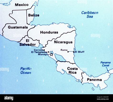 A map of Central America showing the locations of Nicaraguan military bases receiving Soviet ...