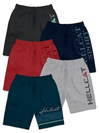 HELLCAT Pack of 5 Trendy Typographic Printed Mid Rise Shorts for Boys ...
