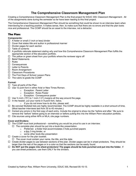 Free Printable Classroom Management Plan Templates [PDF]