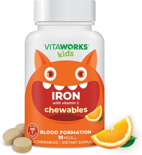 Amazon.com: VitaWorks Kids Iron 10mg with Vitamin C 50mg Chewable ...