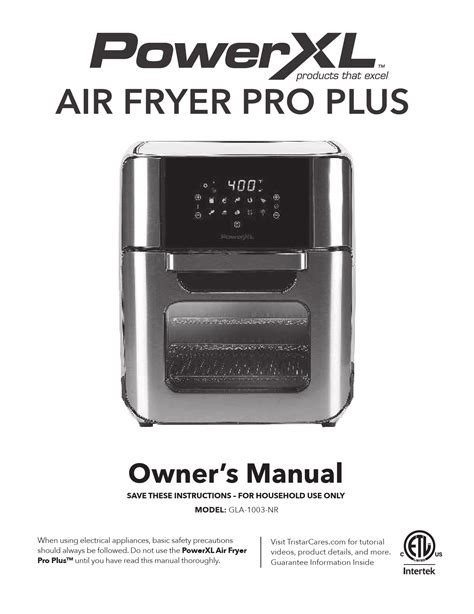 PowerXL Air Fryer Pro Plus Owner's Manual and User Guide