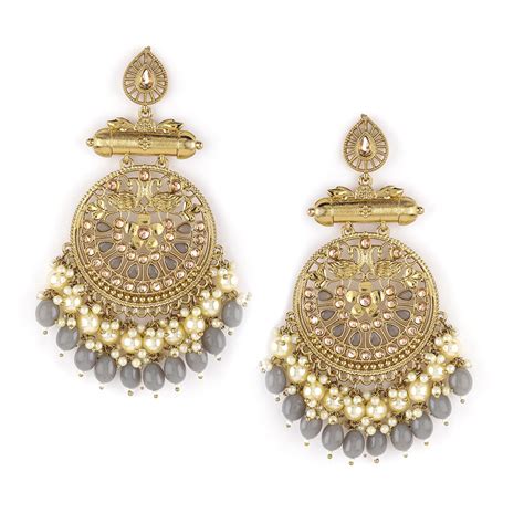 Buy Rubans Traditional 22K Gold Plated Pearl and Grey Bead Big ...