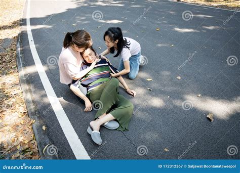 Sick Asian Senior Woman Fainting,syncope,chronic Dizziness,unconscious ...