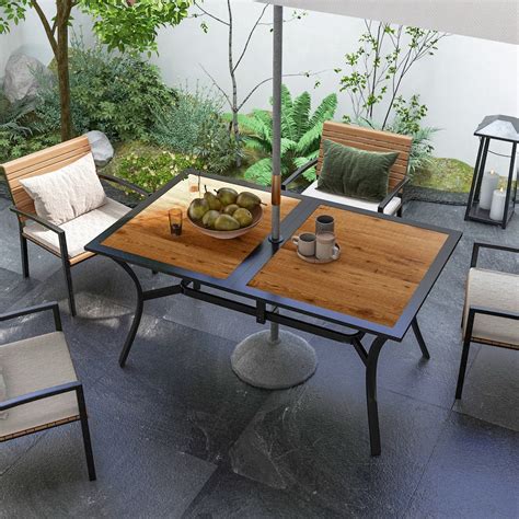 Aoodor Patio Dining Table for 6 People, Rectangular Metal Outdoor ...