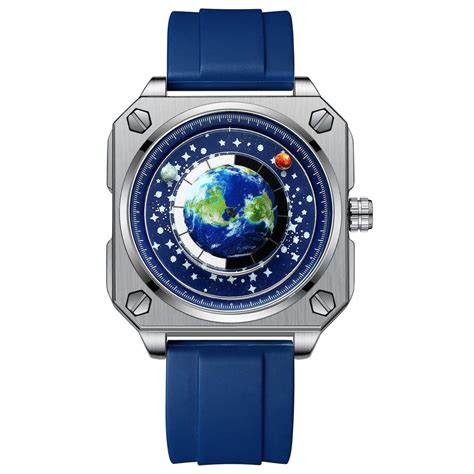 Binbond Square Dial Moon Earth Star Sky Blue Planet Quartz Watch For M ...