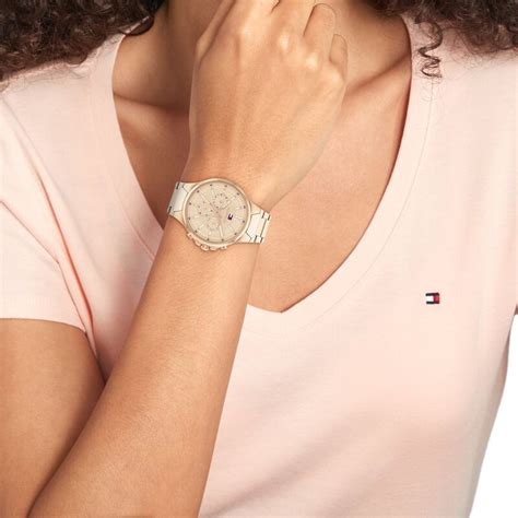 Buy Online Tommy Hilfiger Gold Dial Golden Stainless Steel Strap Watch ...