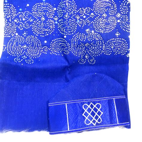 Celebrant Royal Blue Stoned With Pearls Aso Oke Gele Ipele | Desertcart ...