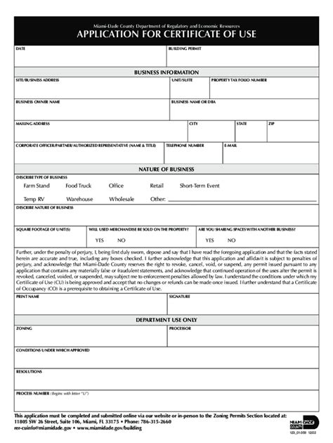 2022-2026 Form FL Application for Certificate of Use - Miami-Dade ...