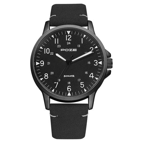 Buy Online Poze by Sonata Quartz Analog Black Dial PU Leather Strap ...