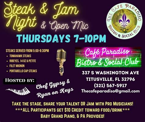 Steak & Jam Session / Open Mic Thursdays @ Cafe Paradiso Bistro ...