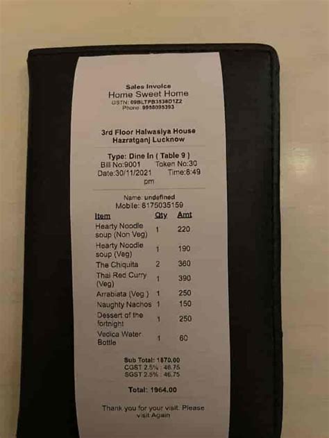 Menu at Home Sweet Home, Lucknow