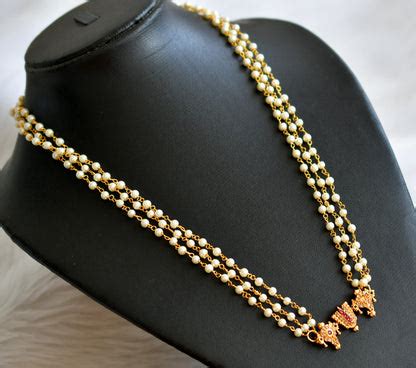 Matte finish ruby-green-white shanku-nama-chakra pearl necklace dj-444 ...