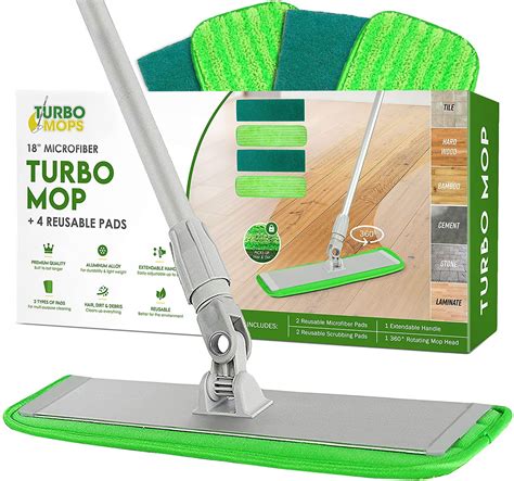 Turbo Microfiber Mop Floor Cleaning System - 18-inch Dust Mop with 4 ...