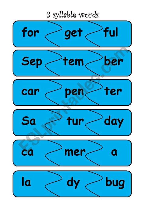 3 syllable words puzzles - ESL worksheet by fleur