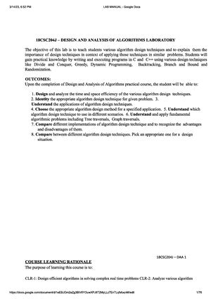 DAA ELAB - Design And Analysis Of Algorithms - Studocu