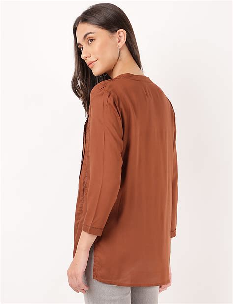 Buy Pure Modal Pleated Mandarin Collar Blouse at Marks & Spencer