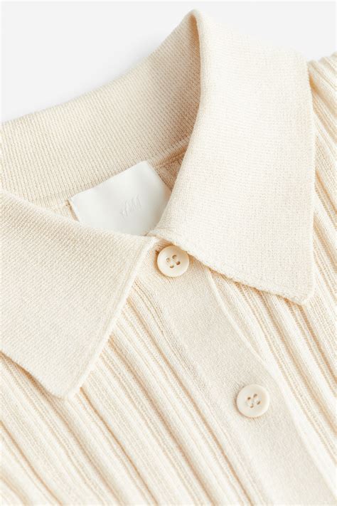 Collared rib-knit cardigan - Cream - Ladies | H&M IN