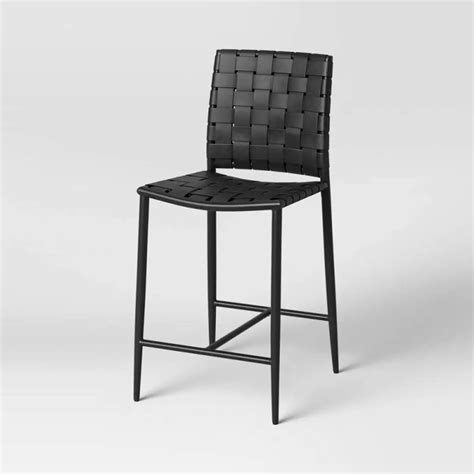 Wellfleet Woven Faux Leather Metal Base Counter Height Barstool Black ...