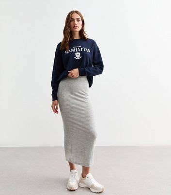 Grey Brushed Ribbed Midi Skirt | New Look