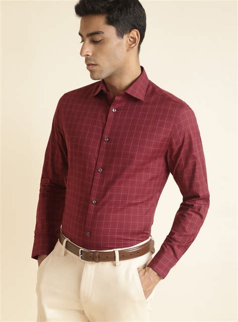 Andamen Red Wine Grid Shirt