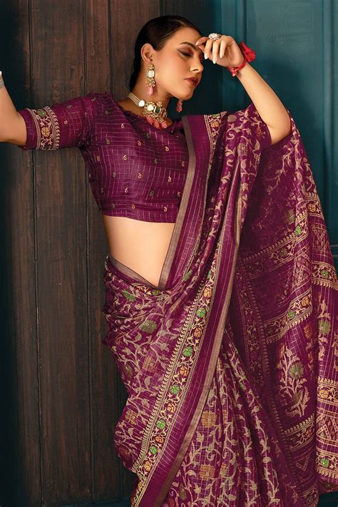 Buy Imperial Purple Cotton Saree 47695 Online | Karagiri