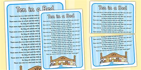 Ten in a Bed Nursery Rhyme Poster (teacher made) - Twinkl