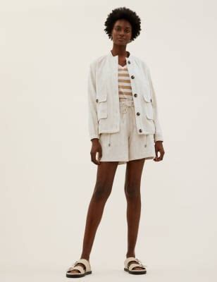 Linen Blend Lightweight Bomber Jacket